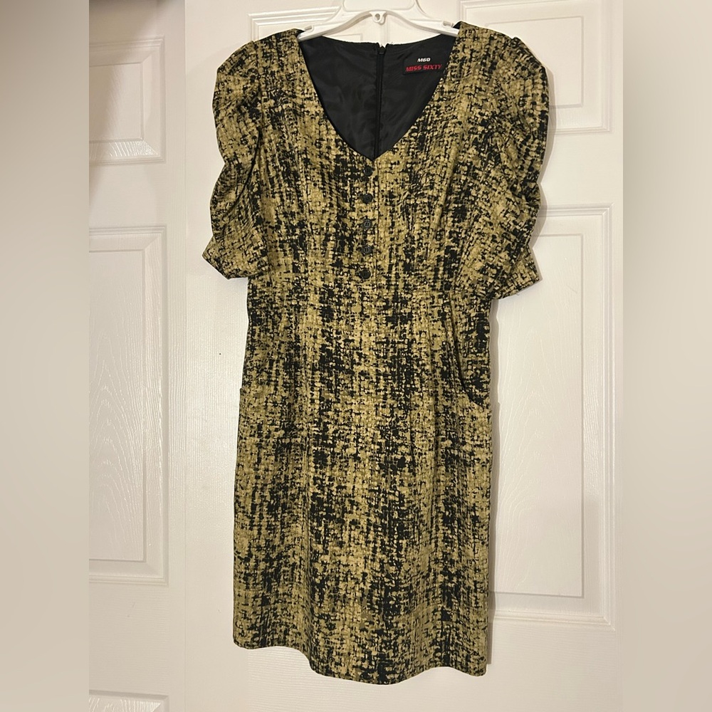 Miss sixty Black and Gold Textured Midi Dress